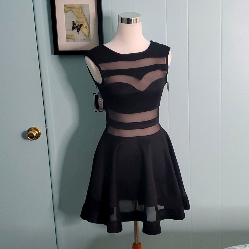NWT Black Fit & Flare Mesh Mini L